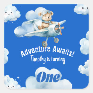 Sticker Carré Le premier anniversaire de Teddy Bear tracer une v