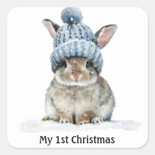 Sticker Carré Le premier Noël de Little Bunny, personnalisé