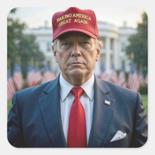 Sticker Carré Le président Trump avec un Casquette Red MAGA