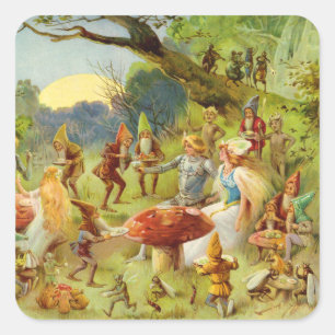 Sticker Carré Le Prince de Fée et Thumbelina dans la Forêt Mag