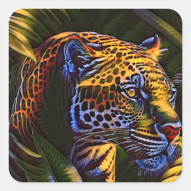 Sticker Carré Le puissant Jaguar, un prédateur de la jungle (Devant)