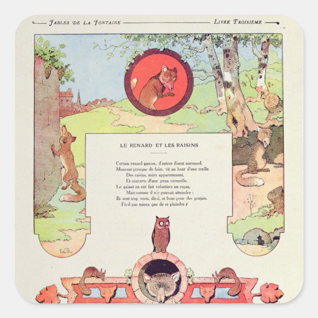 Sticker Carré Le renard et le raisin (Devant)