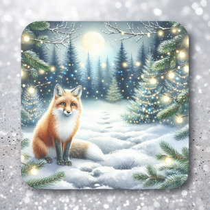 Sticker Carré Le renard mou dans une forêt enchantée Noël