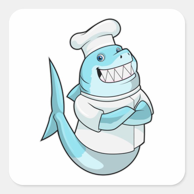 Sticker Carré Le requin comme chef avec tablier de Cuisine (Devant)