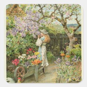 Sticker Carré Le ressort se développe, des poires Annual, 1902