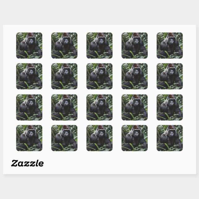 Sticker Carré Le Roi Gorille de Minuit : Monarque de la Forêt (Feuille)