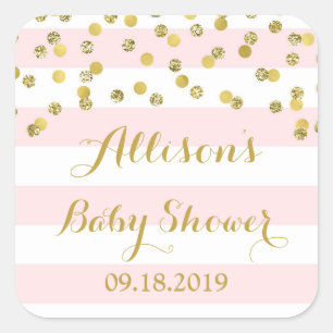 Sticker Carré Le rose barre l'étiquette de faveur de baby shower