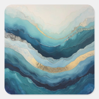Sticker Carré Le Rythme des Vagues – Mouvement Océanique Abstrai