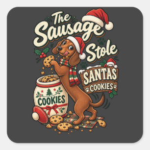Sticker Carré Le saucisson a volé les cookies du Père Noël Dachs