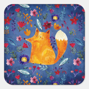 Sticker Carré Le Smart Fox dans le jardin des fleurs