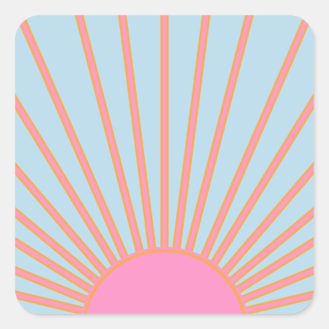 Sticker Carré Le Soleil 02 Retro Soleil Rose Et Bleu Soleil (Devant)