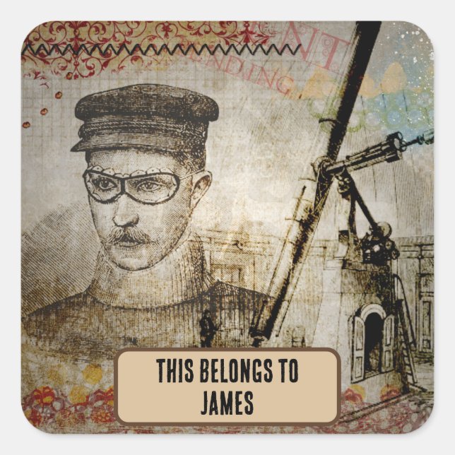 Sticker Carré Le télescope scientifique Steampunk Inventor appar (Devant)