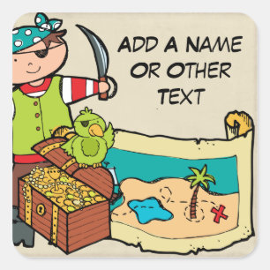 Sticker Carré Le trésor enterré par pirate fait sur commande