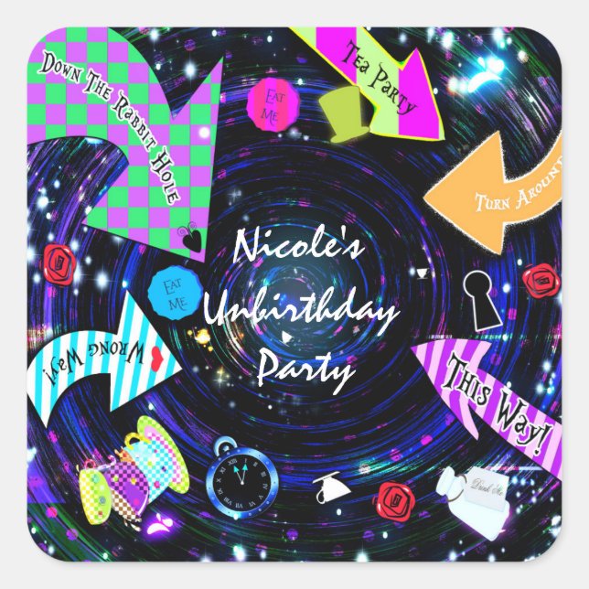 Sticker Carré Le trou de lapin Alice au Wonderland Party (Devant)