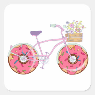 Sticker Carré Le vélo Donuts - Bicyclette amusante avec des rou
