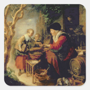 Sticker Carré Le vendeur de crêpe, 1650-55 (huile sur le