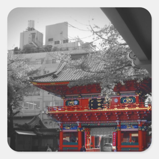Sticker Carré Le vieux temple japonais (Devant)