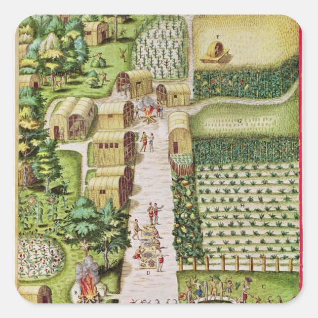 Sticker Carré Le village de Secoton (Devant)