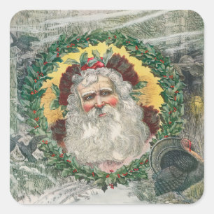 Sticker Carré Le visage du Père Noël au milieu d'un Noël