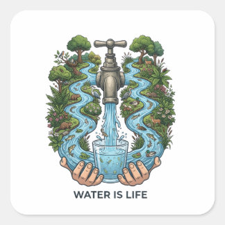 Sticker Carré L'eau c'est la vie | Conservation de l'écosystème