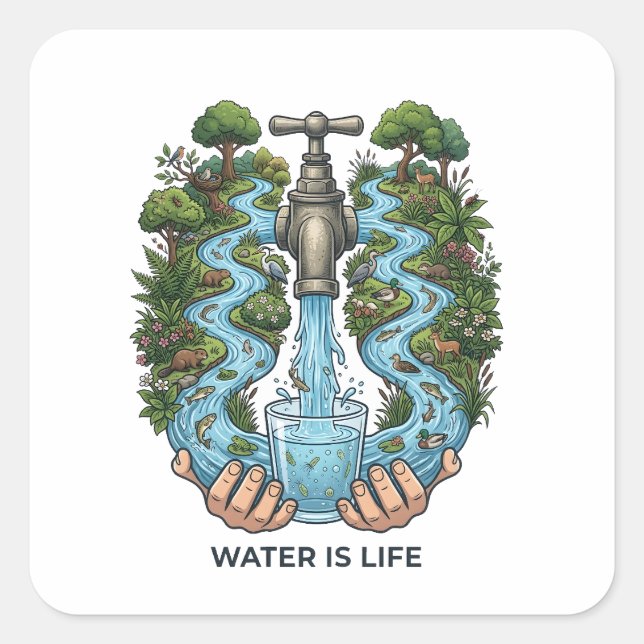 Sticker Carré L'eau c'est la vie | Conservation de l'écosystème  (Devant)