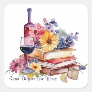 Sticker Carré Lecteur de livres entre les vins