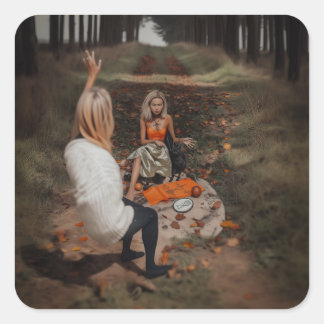 Sticker Carré Lecteur Psychique Moyen Witchy Dark Occult AI Art