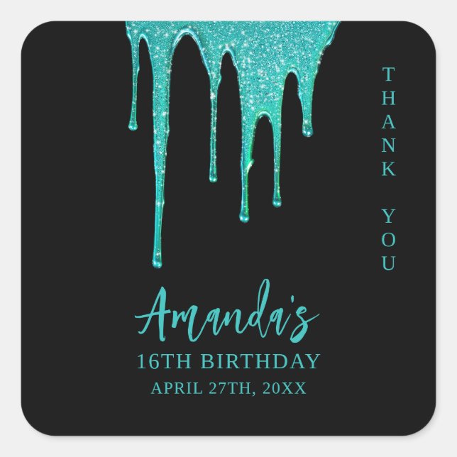 Sticker Carré Lecteurs de Parties scintillant Turquoise moderne  (Devant)