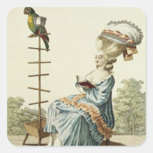 Sticker Carré Lecture de jeune femme dans une robe de jour avec