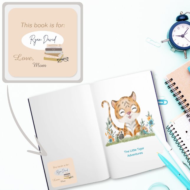 Sticker Carré Lecture Livres Enfants Personnalisés Plaque de lec (Reading Collection Bookplate Books)