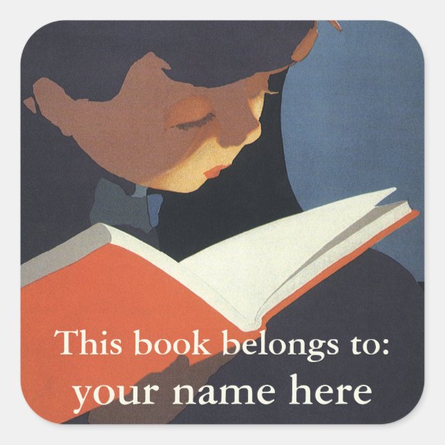 Sticker Carré Lecture vintage d'un livre à partir de la biblioth (Devant)