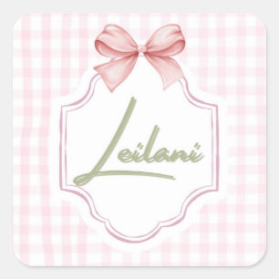 Sticker Carré Leilani personnalisée bébé fille En vichy