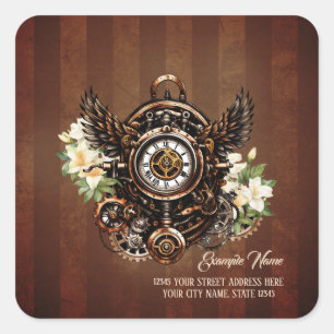 Sticker Carré L'élégance de Steampunk Floral Magic