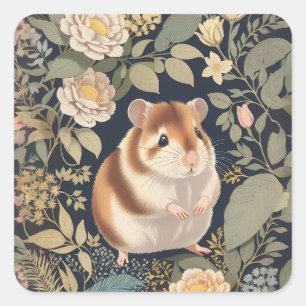 Sticker Carré L'élégant Hamster William Morris Inspiré Floral