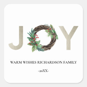 STICKER CARRÉ L'ÉLÉGANTE ARGENT HOLLY BERRY JOY WREATH NOËL