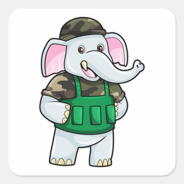 Sticker Carré L'éléphant comme soldat avec uniforme et casque (Devant)