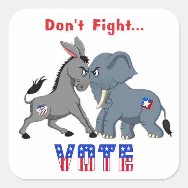 Sticker Carré L'éléphant et l'âne ARGUMENT Ne combattez pas VOTE (Devant)