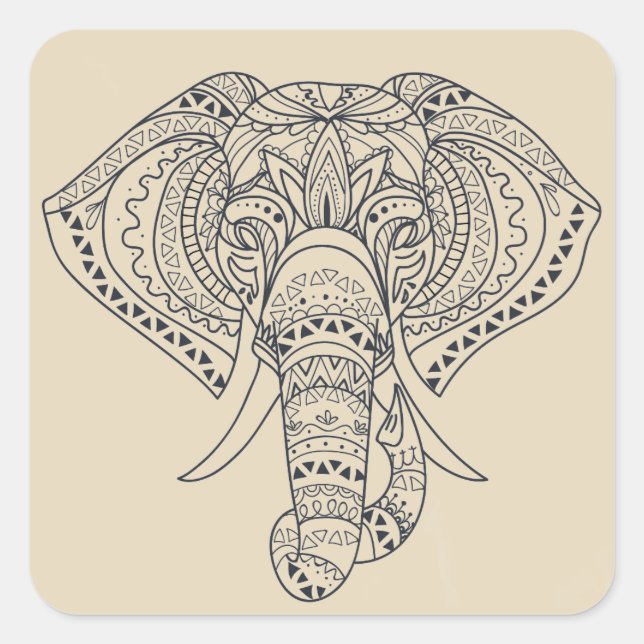 Sticker Carré L'éléphant tribal Art animal africain (Devant)