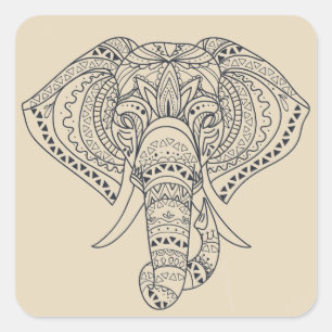 Sticker Carré L'éléphant tribal L'art animal africain