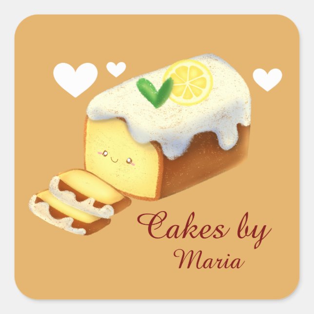 Sticker Carré Lemon Loaf Cake Bread With Icing (Devant)