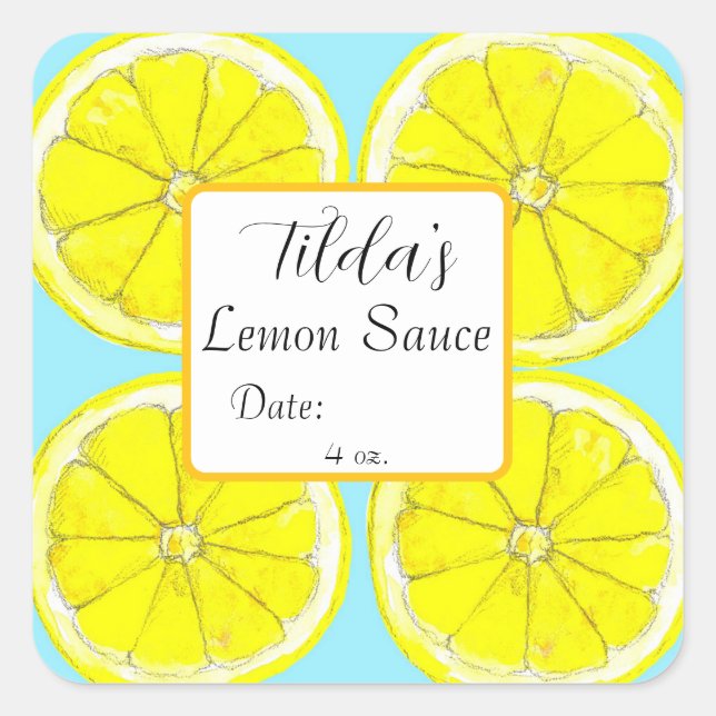 Sticker Carré Lemon Sauce Homemade Condiment Jar Label (Devant)