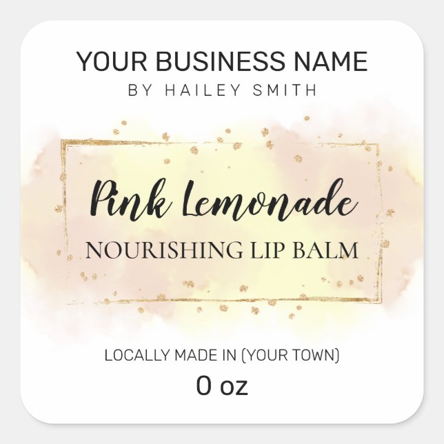 Sticker Carré Lémonade rose Flavé Pastel Rose Jaune Lip Balm (Devant)