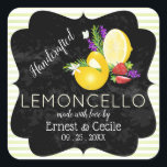 Sticker Carré Lemoncello Chalkboard Look Mariage<br><div class="desc">Citron et fraise avec des gerbes de lavande et de romarin.</div>