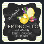 Sticker Carré Lemoncello Chalkboard Look Mariage<br><div class="desc">Citron et fraise avec des gerbes de lavande et de romarin.</div>