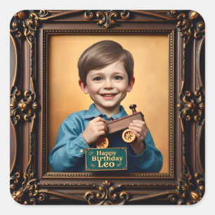 Sticker Carré LEO ~ JEUX ANNIVERSAIRE ~ Train en bois ~