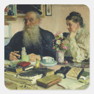Sticker Carré Leo Tolstoï avec sa femme à Yasnaya Polyana