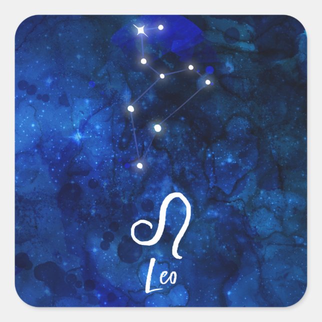 Sticker Carré Leo Zodiac Constellation Bleu foncé Galaxie (Devant)