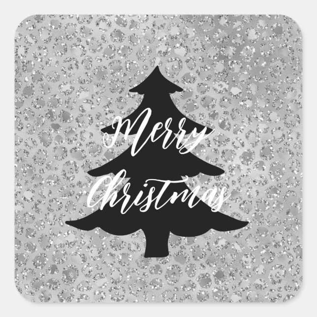 Sticker Carré Leopard argenté gris Meow Kitty Cat (Devant)