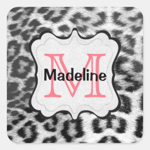 Sticker Carré Léopard des neiges Monogramme