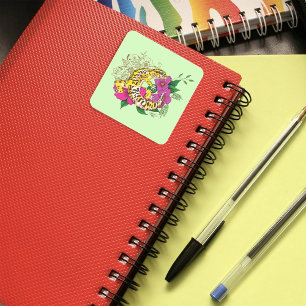 Sticker Carré Léopard jaune Gecko Vert